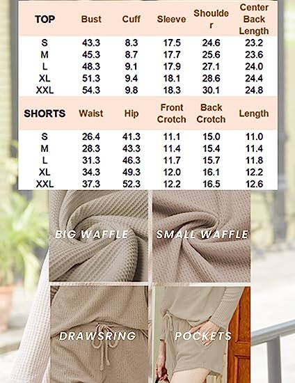 Womens Waffle Knit Pajama Sets Long Sleeve Top