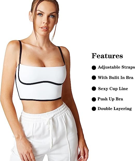 Sleeveless Spaghetti strap padded sports bra vest square neck double-layer fitness basic Crop top