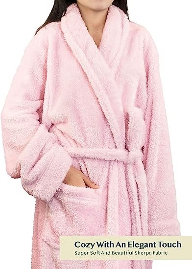 Premium Womens Plush Soft Robe Fluffy Warm Fleece Sherpa Shaggy Bathrobe